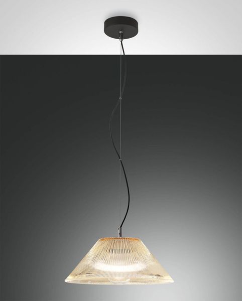 Fabas Luce Pendelleuchte Salento E27 Ø400mm Schwarz Bernstein, made in Italy