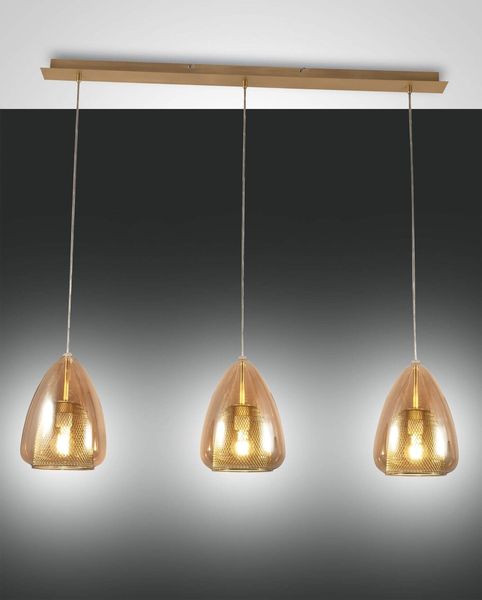 Fabas Luce Pendelleuchte Britton E27 2000x220mm Bernstein