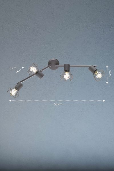 Fischer & Honsel Ran Deckenbogen 4-fach E14 Drahtschirm grau matt grau 22266