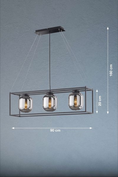 Fischer & Honsel Regi Pendelleuchte 3-fach E27 Glas rauchfarben schwarz 60605