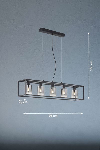 Fischer & Honsel Iska Pendelleuchte 5-fach E14 Glas rauchfarben sandschwarz 60908