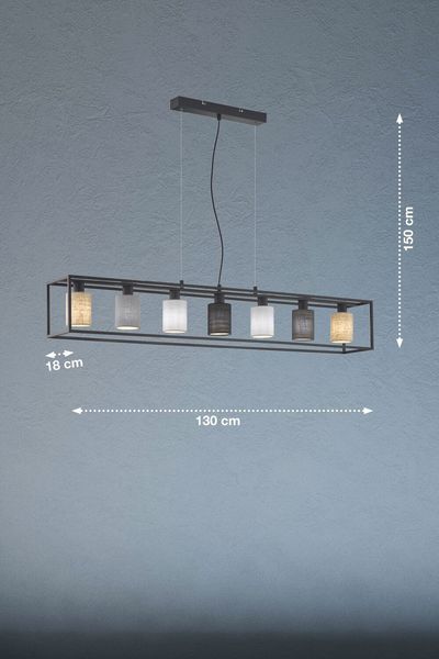 Fischer & Honsel Isko Pendelleuchte 7-fach E14 Stoffschirm weiß Leinen sandschwarz 60912