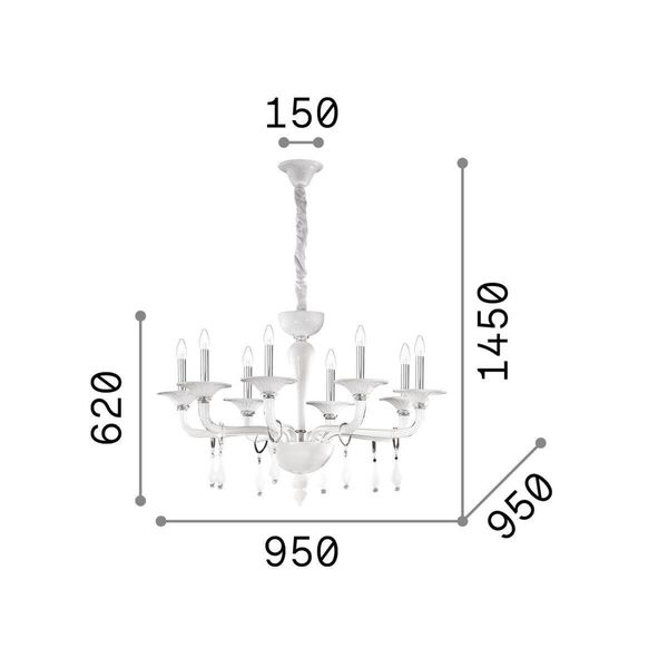 Ideal Lux MIRAMARE Pendelleuchte E14 8-fach ⌀950mm dimmbar Weiss 068190