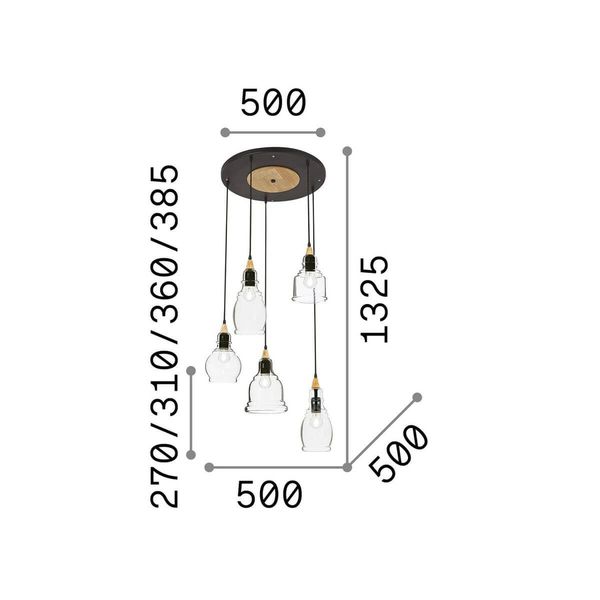 Ideal Lux GRETEL Pendelleuchte E27 5-fach ⌀500mm dimmbar Schwarz 103174