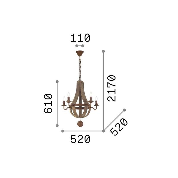 Ideal Lux MILLENNIUM Pendelleuchte E14 5-fach ⌀520mm dimmbar Holz 129921