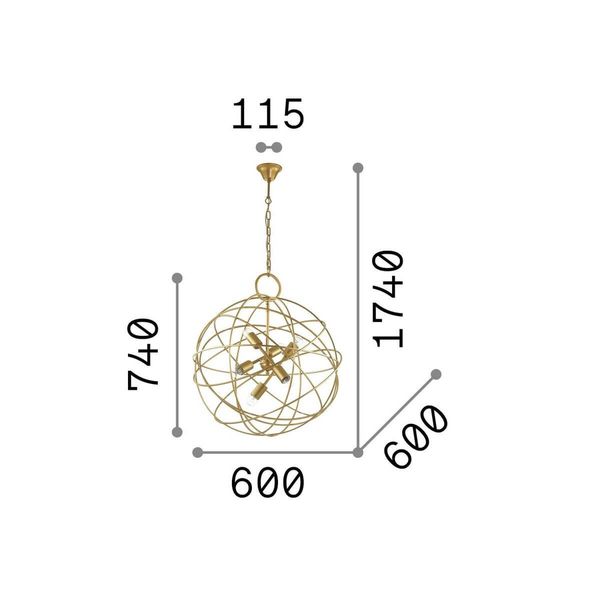 Ideal Lux KONSE Pendelleuchte E27 6-fach ⌀600mm dimmbar Gold 156026