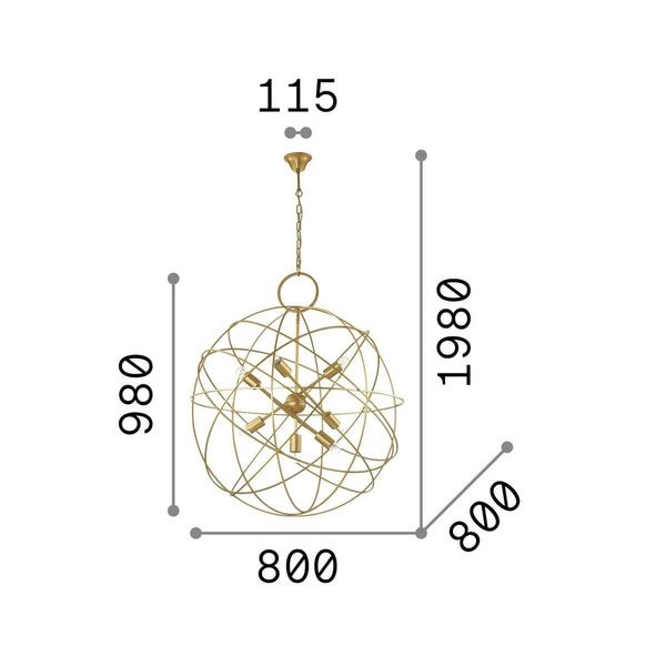 Ideal Lux KONSE Pendelleuchte E27 7-fach ⌀800mm dimmbar Gold 156033