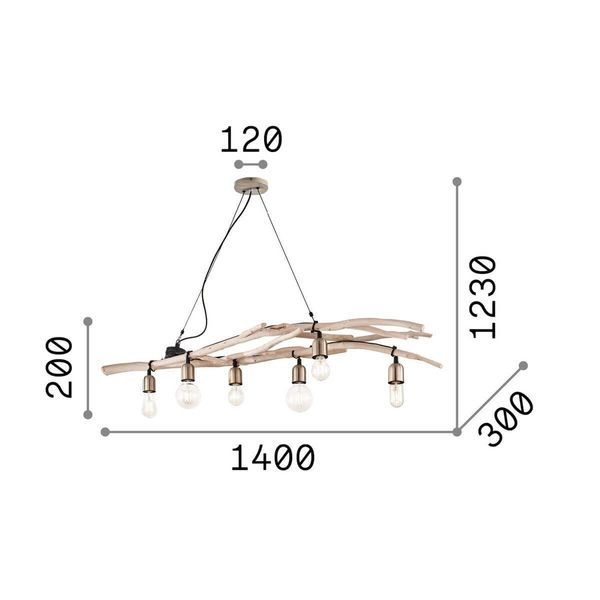 Ideal Lux DRIFTWOOD Pendelleuchte E27 6-fach dimmbar Holz 180922