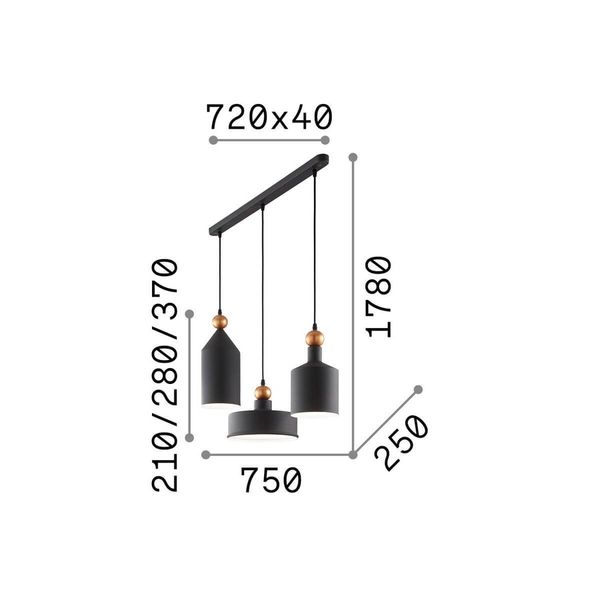 Ideal Lux TRIADE Pendelleuchte E27 3-fach ⌀150/150/250mm dimmbar Grau 194677