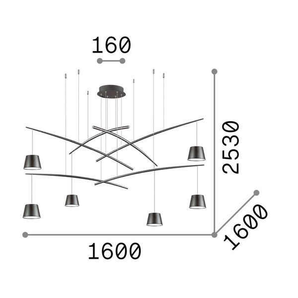 Ideal Lux FISH LED Pendelleuchte 6x 6x37W ⌀1600mm Schwarz warmweiss 196992