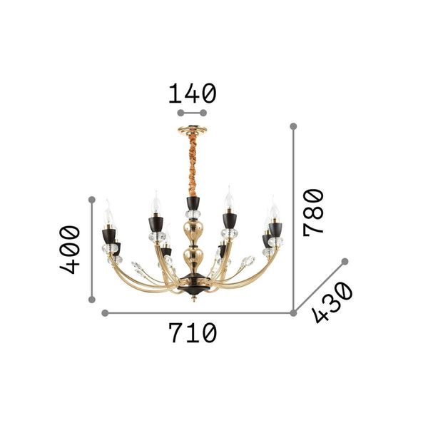 Ideal Lux VANITY Pendelleuchte E14 8-fach ⌀710mm dimmbar Gold 206622