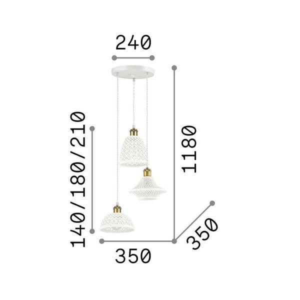 Ideal Lux LUGANO Pendelleuchte E27 3-fach ⌀350mm dimmbar Weiss 206875