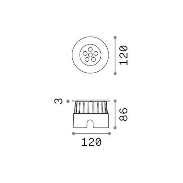 Ideal Lux FLOOR LED Einbauleuchte 6W ⌀120mm Stahlfarben IP67 warmweiss 255668