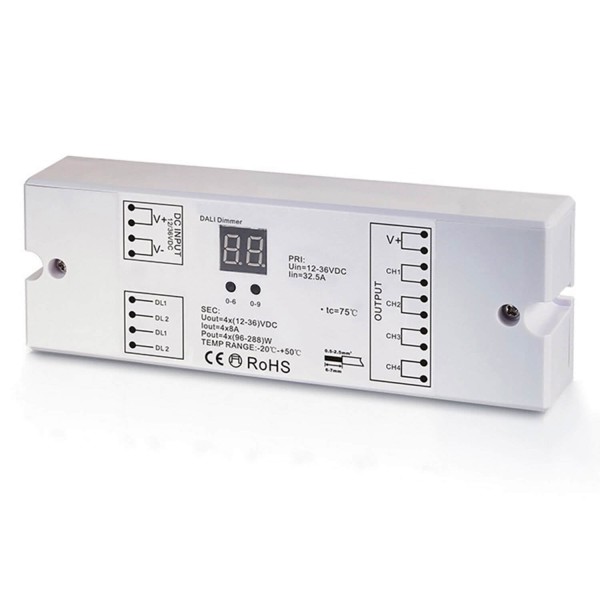 ISOLED DALI DT6 1 oder 4 Adressen PWM-Dimmer, 1 oder 4 Kanal, 12-36V 4x8A, 48V 4x4A