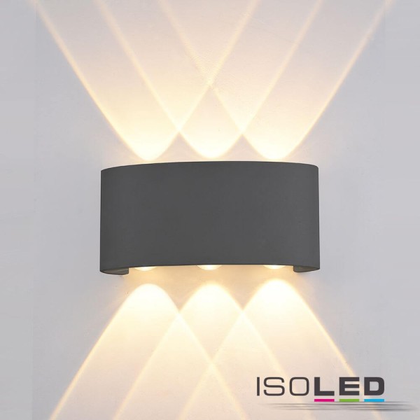 ISOLED LED Wandleuchte Up&Down 6x1W CREE, IP54, sandschwarz, warmweiß