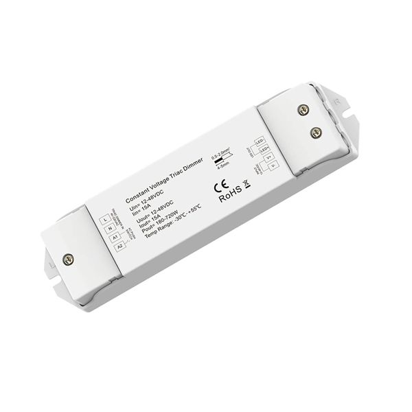 ISOLED Phasenan-/Abschnitt (40-230V)/Push Eingangssignal zu PWM-Dimmer, 1 Kanal, 12-48V DC 15A