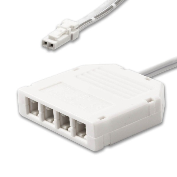 ISOLED MiniAMP 4-fach Verteiler (1 male-Stecker an 4 female-Buchsen), 30cm, 2-polig, weiß, max. 3,5A
