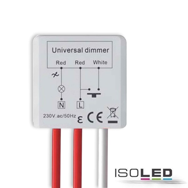 ISOLED Universal-Push Mini-Dimmer für dimmbare 230V Leuchten/Trafos, 250VA