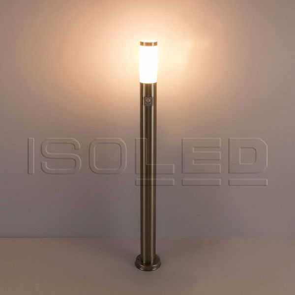 ISOLED Pollerleuchte 1100 Edelstahl, IP44, PIR Bewegungssensor, warmweiß, inkl. E27 LED Leuchtmittel 9W