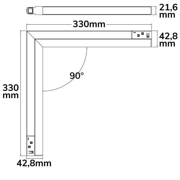 ISOLED Track48 Eckleuchte 90° vertikal schwarz, 20W, 48V DC, 3000K, CRI90, DALI dimmbar