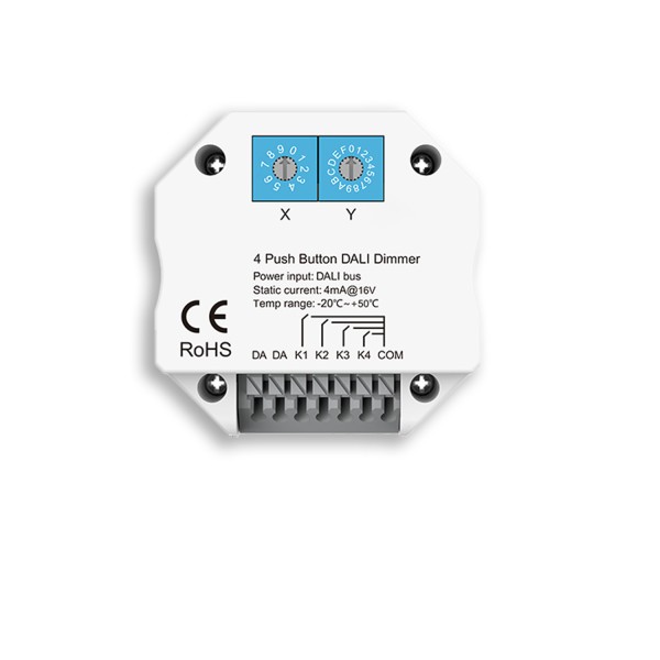 ISOLED DALI Master-Steuerung für 4 Adressen/Gruppen/Szenen, Steuerung via 4 Push-Taster, DALI-Bus Spannung