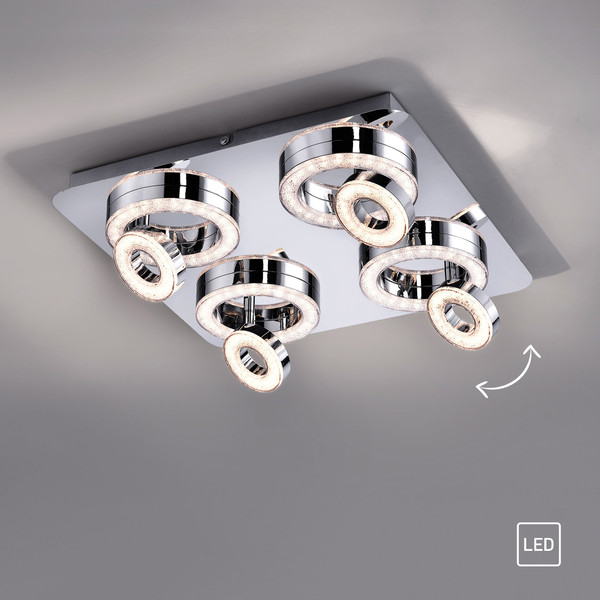 JUST LIGHT TIM LED Deckenleuchte Warmweiss 2,8W 4-fach Silber/Weiß 8,5-13cm 14522-17