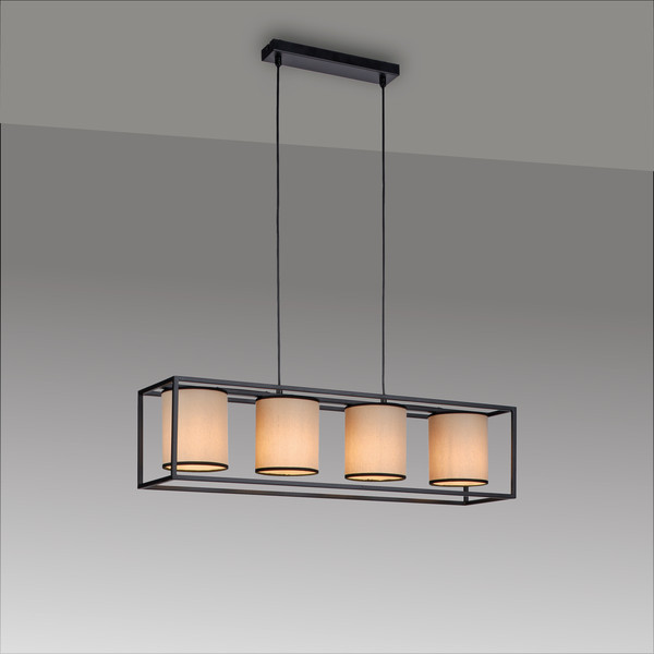 JUST LIGHT RAVEN Pendelleuchte E27 max.25W 4-fach Schwarz/Beige 60-120cm 15305-18