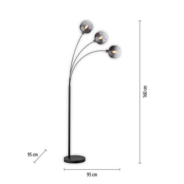 JUST LIGHT ZEA Stehleuchte E14 max.25W 3-fach Schwarz/Rauchfarben 15422-18