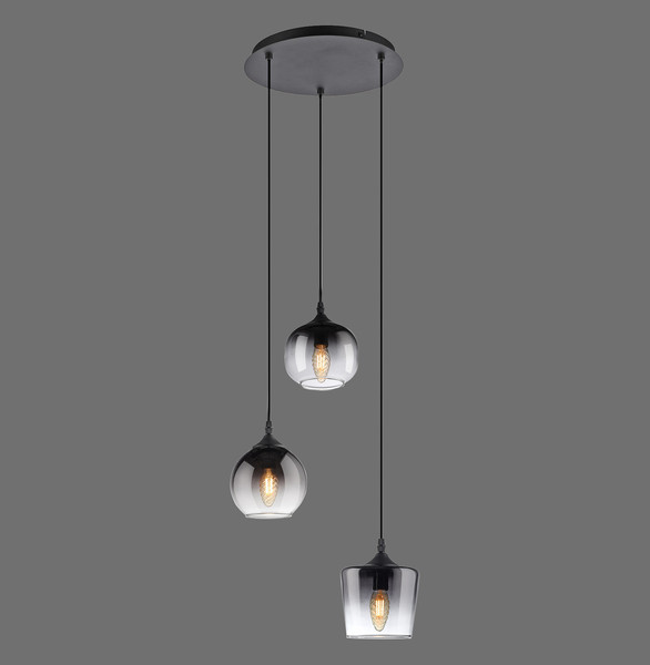 JUST LIGHT ZEA Pendelleuchte E14 max.25W 3-fach Schwarz/Rauchfarben 70-120cm 15424-18