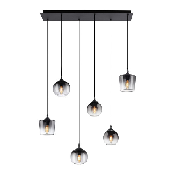 JUST LIGHT ZEA Pendelleuchte E14 max.25W 6-fach Schwarz/Rauchfarben 64-120cm 15425-18