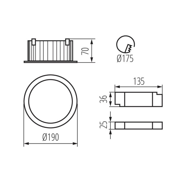 Kanlux Downlight, Einbauleuchte TIBERI PRO LED Schwarz IP44/20 35673