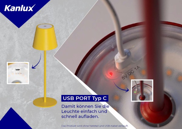 Kanlux 36322 INITA LED Akku Tischleuchte dimmbar Rot IP54