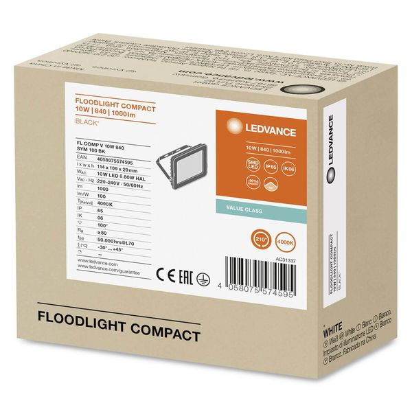 LEDVANCE FLOODLIGHT COMPACT Fluter 10W 840 SYM 100 schwarz 1000lm 4000K neutralweiss IP65 4058075574595