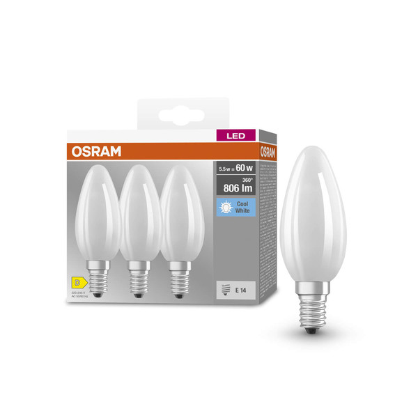 3er Pack OSRAM LED Lampe BASE CLASSIC B 5.5W 840 Frosted E14 Neutralweiss 4058075592575