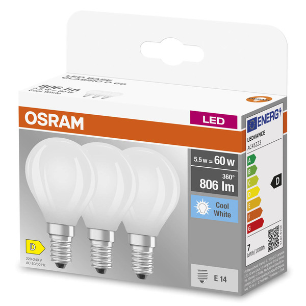 3er Pack OSRAM LED Lampe BASE CLASSIC P 5.5W 840 Frosted E14 Neutralweiss 4058075592612