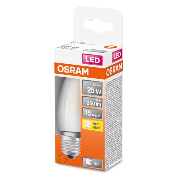 OSRAM LED Kerzenlampe Retrofit matt E27 2,5W 250lm warmweiss 2700K wie 25W