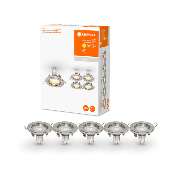 LEDVANCE LED Spot SPOT SET RECESS GU10 5x2.6W GU10 Brushed Nickel Warmweiss 4058075711051