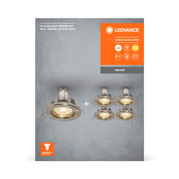 LEDVANCE LED Spot SPOT SET RECESS GU10 5x2.6W GU10 Brushed Nickel Warmweiss 4058075711051