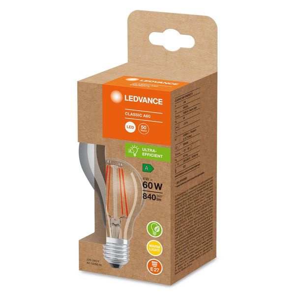 LEDVANCE LED CLASSIC höchste Effizienzklasse A 4W 830 klar E27 Lampe 840lm 3000K warmweiss wie 60W 4058075747784