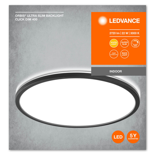 LEDVANCE LED Deckenleuchte ORBIS ULTRA SLIM CLICK 40cm Black 22W Dimmbar Warmweiss 4058075752887