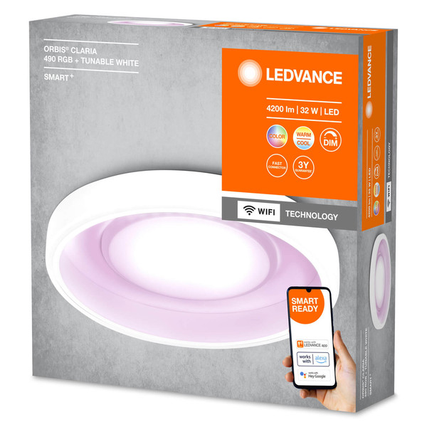 LEDVANCE LED Rundleuchte Smart+ Orbis Ceiling Claria 49cm RGB + TW Dimmbar RGBTW Farbwechsel / steuerbare Lichtfarbe 4058075754775