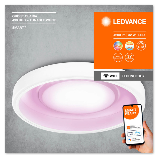 LEDVANCE LED Rundleuchte Smart+ Orbis Ceiling Claria 49cm RGB + TW Dimmbar RGBTW Farbwechsel / steuerbare Lichtfarbe 4058075754775