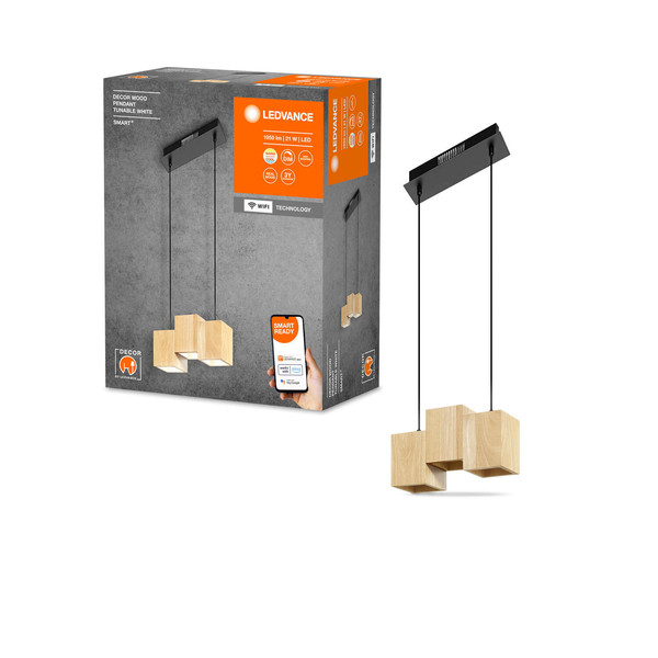 LEDVANCE LED Pendelleuchte Smart+ Wood Pendant TW Dimmbar Tunable White, Kalt-zu-Warm-Farbwechsel 4058075757462