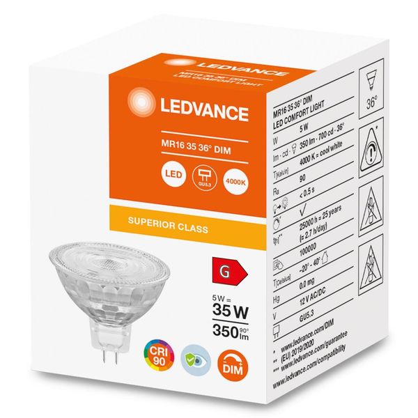 LEDVANCE LED Reflektor MR16 5W 940 GU5.3 Spot, Strahler 350lm 4000K neutralweiss wie 35W dimmbar 4058075757707