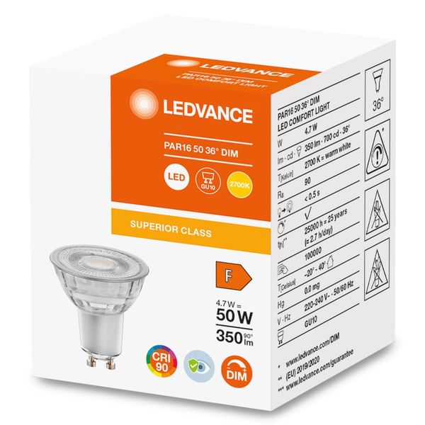 LEDVANCE LED Reflektor PAR16 4.7W 927 GU10 Spot, Strahler 350lm 2700K warmweiss wie 50W dimmbar 4058075757868