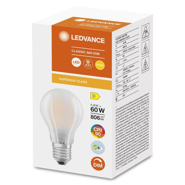 LEDVANCE LED CLASSIC A CRI90 5.8W E27 Lampe 806lm 2700K warmweiss wie 60W dimmbar 4058075758940