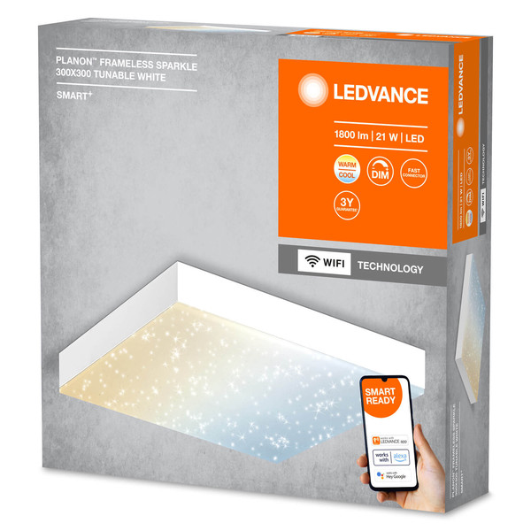 LEDVANCE LED Panel SMART+ Planon Frameless Sparkle 30x30cm TW Dimmbar Tunable White, Kalt-zu-Warm-Farbwechsel 4058075759527