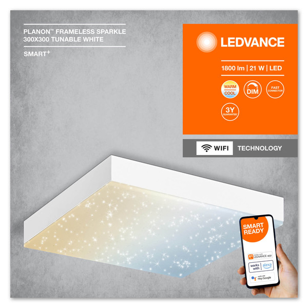 LEDVANCE LED Panel SMART+ Planon Frameless Sparkle 30x30cm TW Dimmbar Tunable White, Kalt-zu-Warm-Farbwechsel 4058075759527