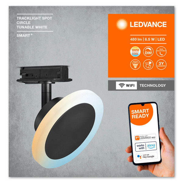 LEDVANCE LED Spot SMART+ TRACKLIGHT CIRCLE Black TW Dimmbar Tunable White, Kalt-zu-Warm-Farbwechsel 4058075759763