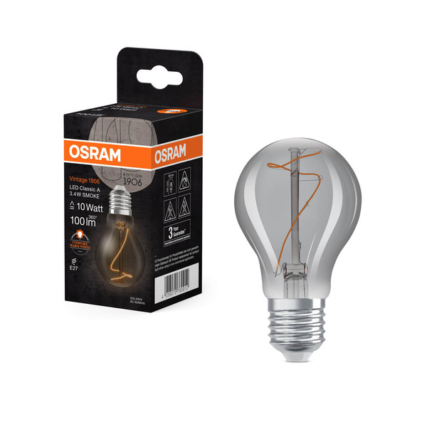 OSRAM LED Lampe Vintage 1906 CLASSIC A, Globe and Edison 3.4W 818 Smoke E27 Warmweiss 4058075760912